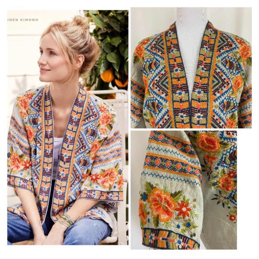 NWT!! Johnny Was Sentrie Linen Embroidered Kimono